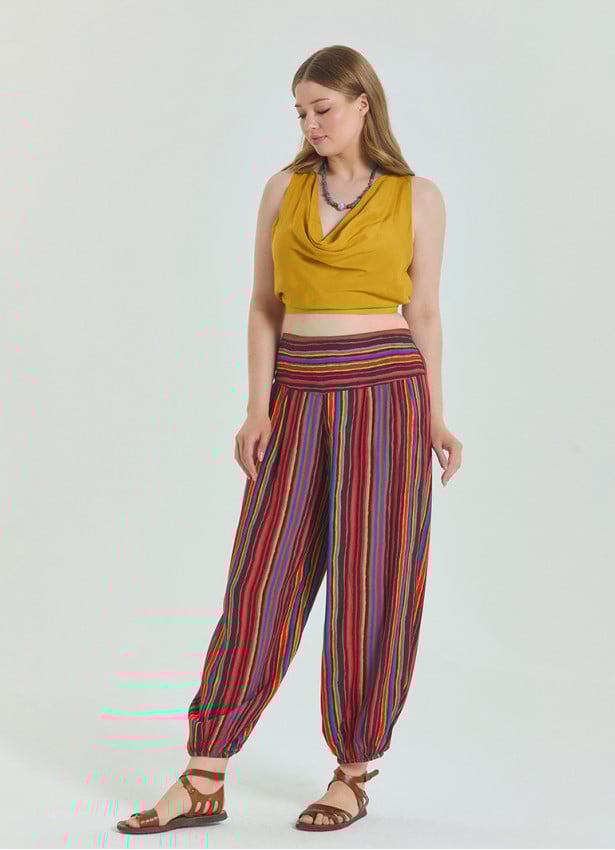 Elastic Waist Relaxed Cut Red Plus Size Trousers 4626